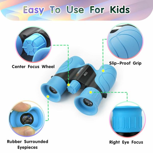 Binoculars for Kids High-Resolution 8x21,Gift for Boys & Girls Shockproof Compact Kids Binoculars for Bird Watching,Hiking,Camping,Travel,Learning,Spy Games & Exploration (Blue)