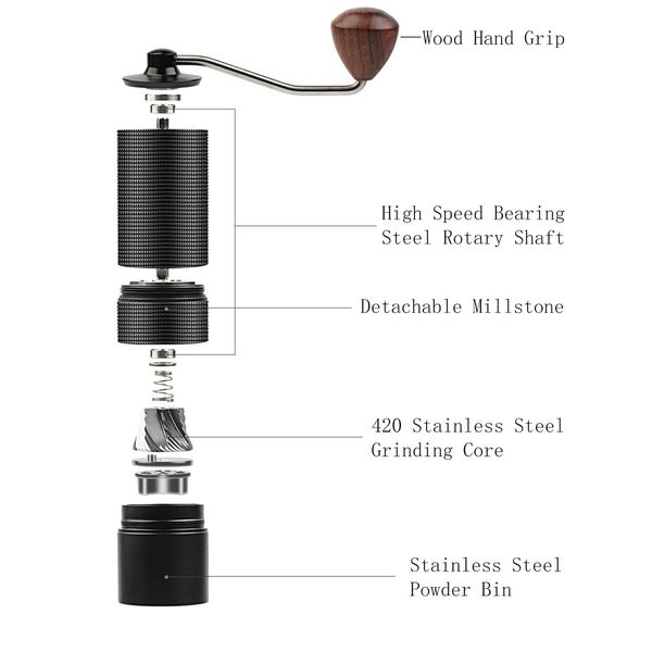 Portable Hand Crank Coffee Grinder Adjustable Coarseness With Stainless Steel Conical Burr Mill 5 Axis CNC Burrs-Green