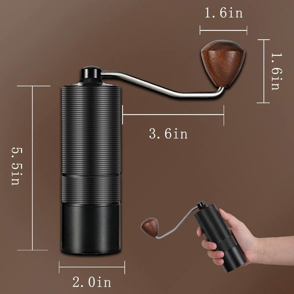 Portable Hand Crank Coffee Grinder With Adjustable Coarseness With Stainless Steel Conical Burr Mill 6 Axis CNC Burrs