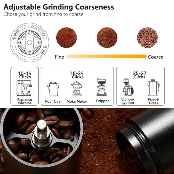 Hand Coffee Grinder Capacity 25g with Adjustable CNC Stainless Steel Conical Burr for Aeropress Drip Coffee French Press