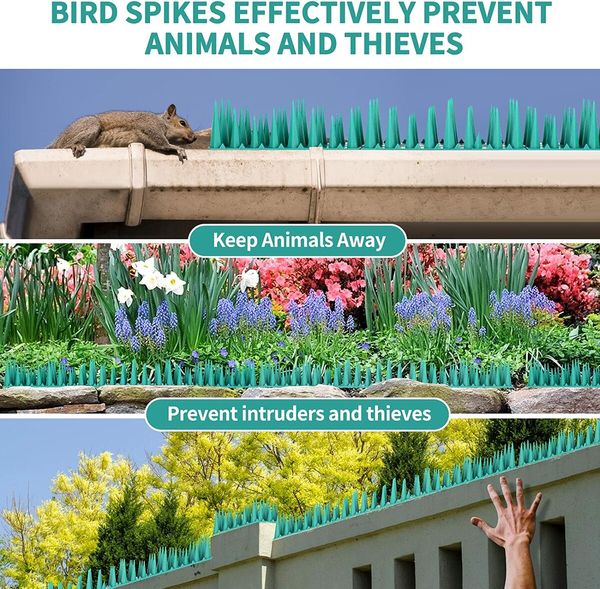 Bird Spikes,10 Pack Plastic Squirrel Raccoon Pigeon Cat Animal Deterrent Spikes, Green