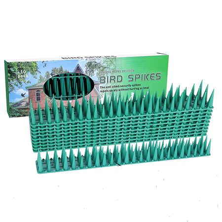 Bird Spikes,10 Pack Plastic Squirrel Raccoon Pigeon Cat Animal Deterrent Spikes, Green