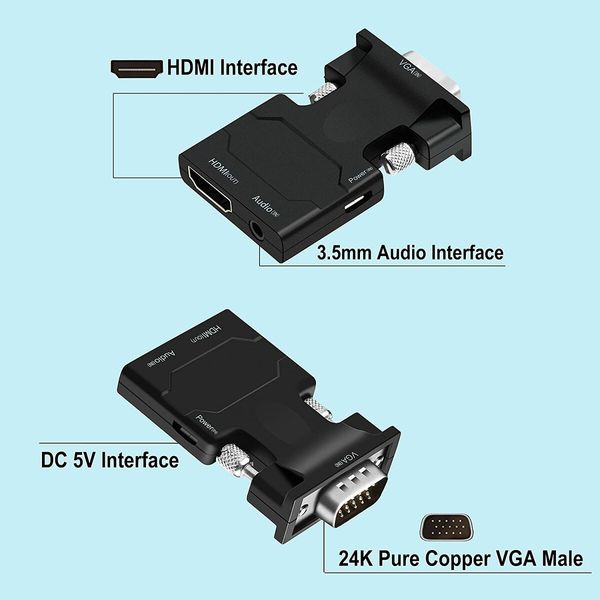 VGA to HDMI Adapter, VGA to HDMI Video Converter Adapter VGA Male to Female HDMI