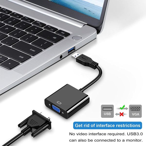 USB to VGA Adapter for Monitor MacBook, VGA to USB 3.0/2.0 Converter 1080P Multi-Display Video Cable