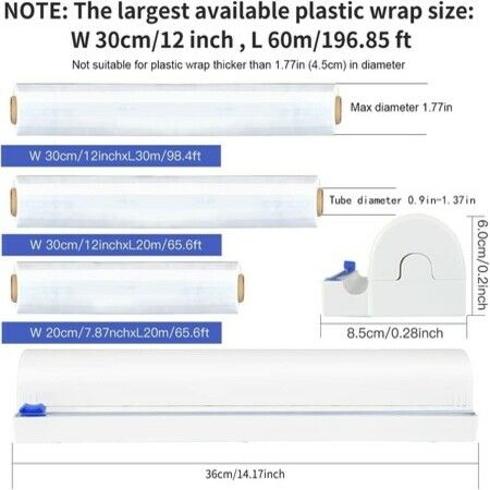 Refillable Plastic Wrap Dispenser with Slide Cutter, cling wrap with slide cutter for 250ft Tin Aluminum Foil Dispenser