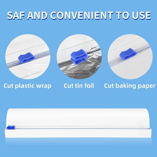 Refillable Plastic Wrap Dispenser with Slide Cutter, cling wrap with slide cutter for 250ft Tin Aluminum Foil Dispenser