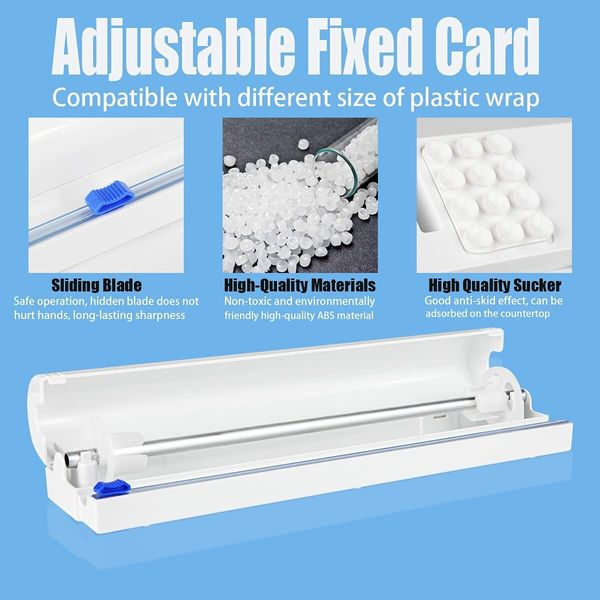 Refillable Plastic Wrap Dispenser with Slide Cutter, cling wrap with slide cutter for 250ft Tin Aluminum Foil Dispenser