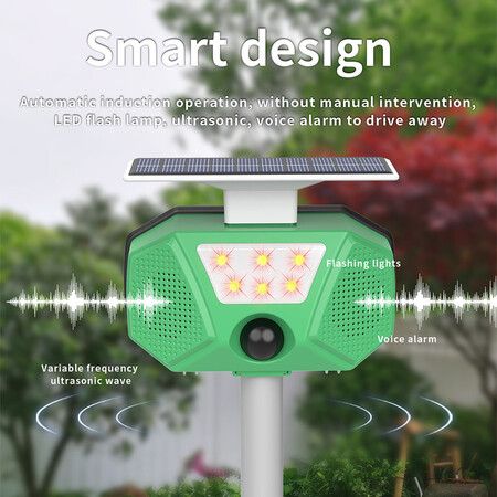 Ultrasonic Outdoor Solar Animal Repeller Waterproof With LED Flash Lamp Voice Alarm to Dirve Away for Cat Raccoon Deer