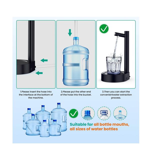 Desktop Water Bottle Dispenser,Portable Electric Water Bottle Pump for 5 Gallon & Universal Bottles,USB Charging Automatic Drinking Water Dispenser Water Jug Pump for Home,Office,Outdoor (Black)