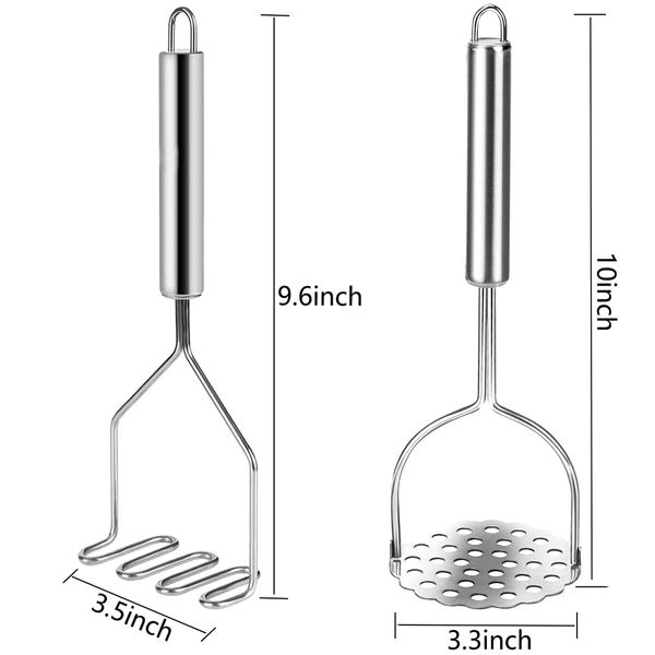 2 Pack Potato Masher,Heavy Duty Stainless Steel Potato Masher Kitchen Tool For Avocado,Mashed Potatoes,Beans,Vegetables etc.