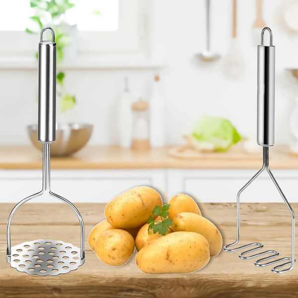 2 Pack Potato Masher,Heavy Duty Stainless Steel Potato Masher Kitchen Tool For Avocado,Mashed Potatoes,Beans,Vegetables etc.