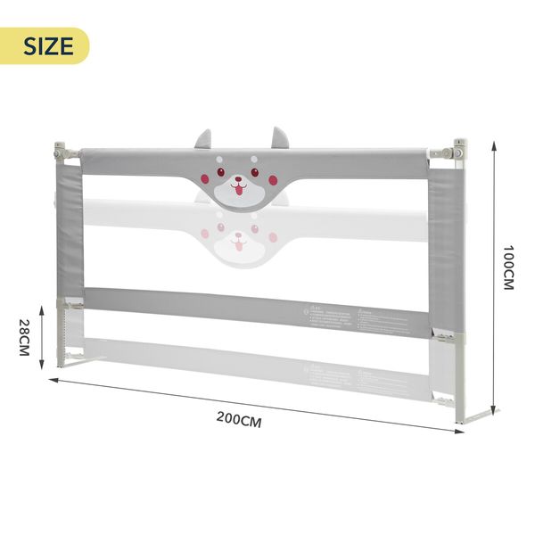 Bed Rail Bedrail Kids Side Safety Guard Toddler Child Cot Fence Barrier Queen Adjustable Baby Fall Protection 200x100cm Mesh Double Lock