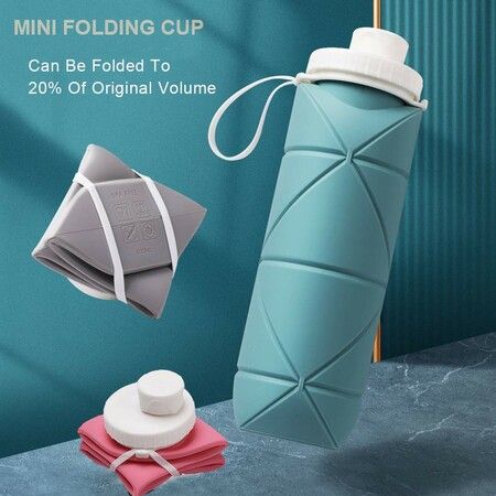 Collapsible Water Bottles Cups Leakproof Valve Reusable BPA Free Silicone Foldable Travel Water Bottle Cup for Gym Camping Hiking Travel Sports Lightweight Durable (11oz,Green)