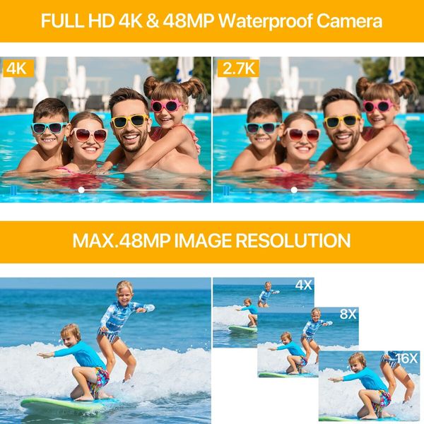 Underwater Cameras,4K Waterproof Digital Camera 48 MP Autofocus Function Selfie Dual Screens with Compact Portable 11FT Underwater Camera for Snorkeling,2 battery (Blue)