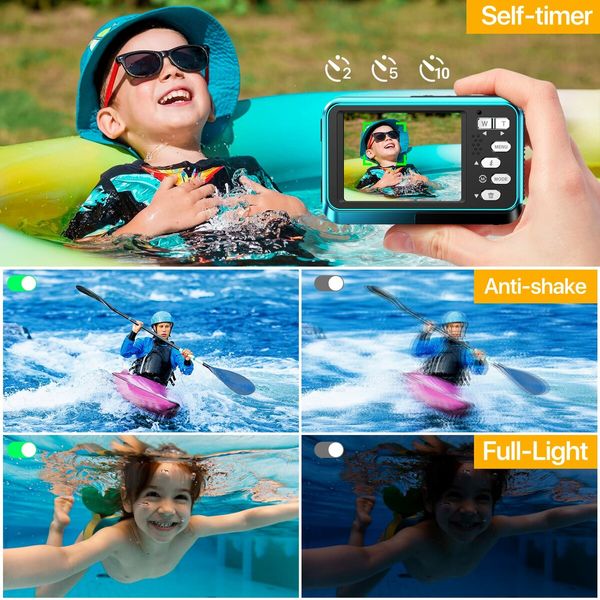 Underwater Cameras,4K Waterproof Digital Camera 48 MP Autofocus Function Selfie Dual Screens with Compact Portable 11FT Underwater Camera for Snorkeling,2 battery (Blue)