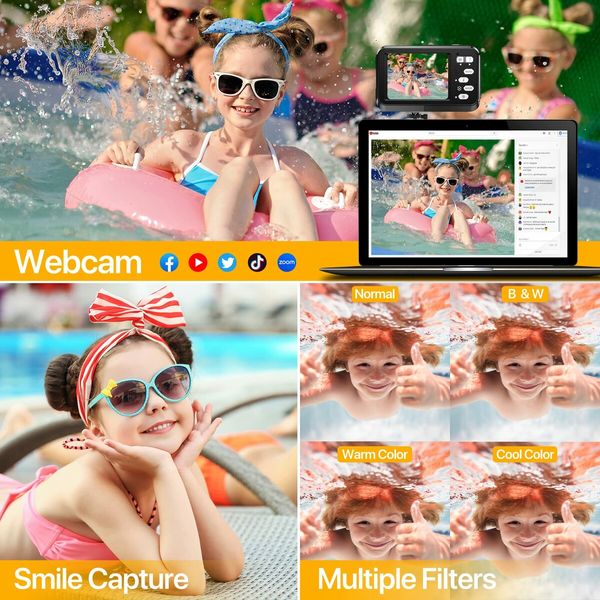 Underwater Cameras,4K Waterproof Digital Camera 48 MP Autofocus Function Selfie Dual Screens Compact Portable 11FT Underwater Camera for Snorkeling,2 battery (Black)