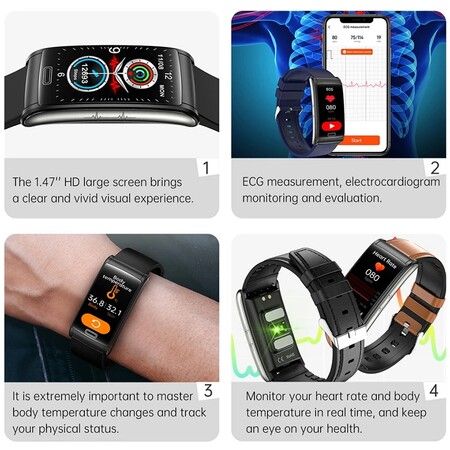 Blood Glucose Monitor Health Smart Watch Men Ecg+Ppg Blood Pressure Measurement Ip68 Waterproof Sport Ladies Smartwatch