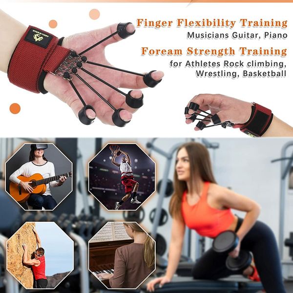 Finger Exerciser Finger Stretcher Finger Resistance Band Guitar Strength Trainer (Red, 60 LB)