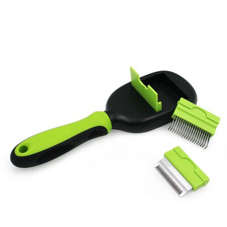 5 in 1 Pet Grooming Comb for Dogs & Cats, Includes Massage Brush, Pin Brush, Bristle Brush, Hair Removal Comb & Open Knot Comb - Green