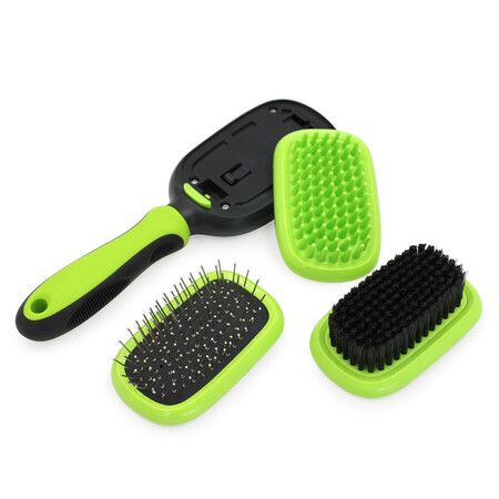 5 in 1 Pet Grooming Comb for Dogs & Cats, Includes Massage Brush, Pin Brush, Bristle Brush, Hair Removal Comb & Open Knot Comb - Green