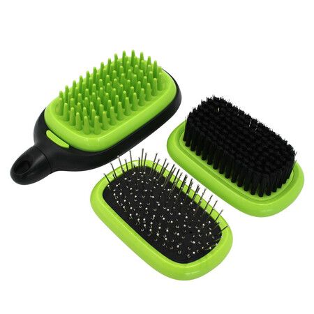 5 in 1 Pet Grooming Comb for Dogs & Cats, Includes Massage Brush, Pin Brush, Bristle Brush, Hair Removal Comb & Open Knot Comb - Green