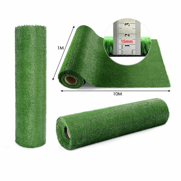 Artificial Grass Synthetic Turf 10SQM 1x10m Roll Fireproof Lawn Fake Olive Faux Plastic Yarn Mat Flooring Carpet Decor 15mm 10 Pins