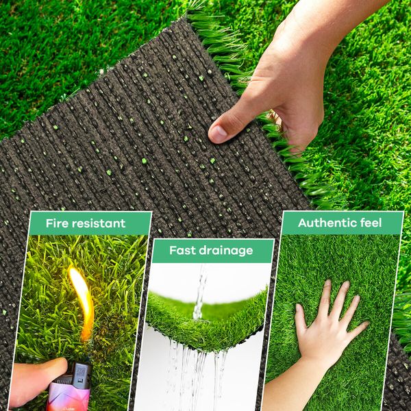 Artificial Grass 2x10m  Fireproof Synthetic Turf Fake Lawn 20SQM Roll Faux Plastic Carpet Mat Flooring Yarn Decor Olive 15mm 10 Pins