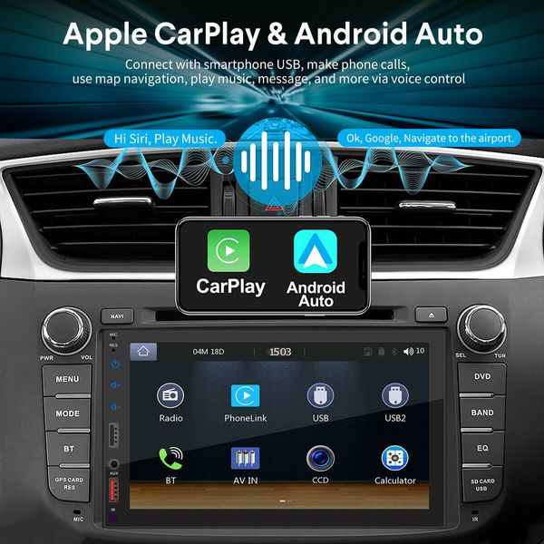 7inch Double Din Car Stereo Radio Android Player Apple CarPlay Bluetooth Head Unit System Touch Screen Navigation