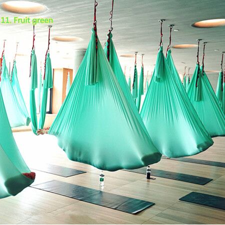 5m Aerial Silks Aerial Yoga Hammock Kit Yoga Swing Set Anti-Gravity Flying for Fitness, Low Non Stretch Nylon Fabric Hardware Included for Dance Green