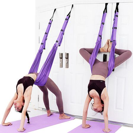 Waist Back Leg Stretch Strap for Stretching Back Bend Split Inversion Strap Gravity Yoga for Fitness Door Flexibility Trainer Beginner Gym Purple