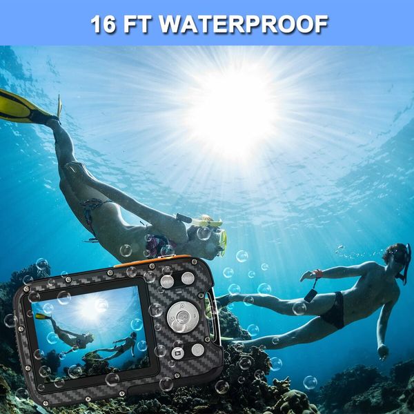 16FT Underwater Camera 30MP Waterproof Digital Camera with 32G Card and Rechargeable Battery,18X Point and Shoot Camera for Boys Girls Children Teens Snorkeling Swimming Vacation (Orange)