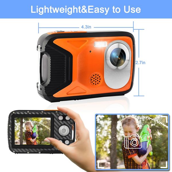 16FT Underwater Camera 30MP Waterproof Digital Camera with 32G Card and Rechargeable Battery,18X Point and Shoot Camera for Boys Girls Children Teens Snorkeling Swimming Vacation (Orange)