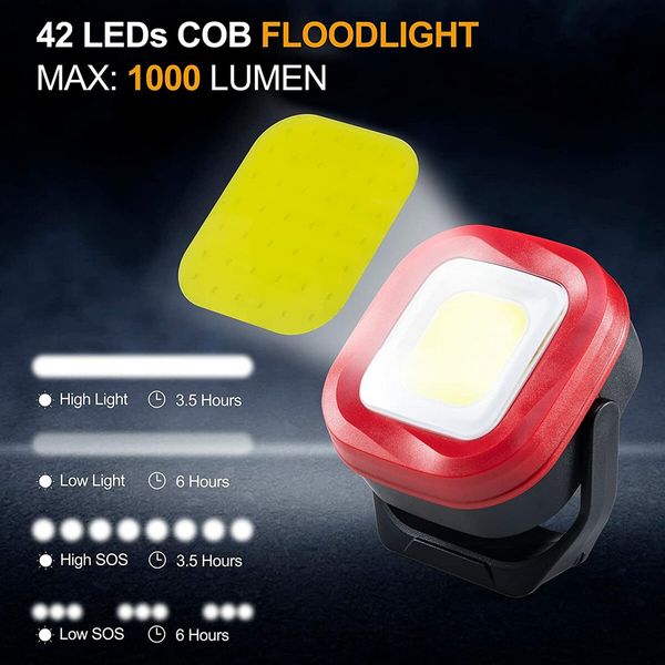 42 LED 1000 Lumens Rechargeable Work Lights, Portable Magnetic Flashlight, Inspection Light for Auto Repair, Camping, Emergency and Job Site Lighting