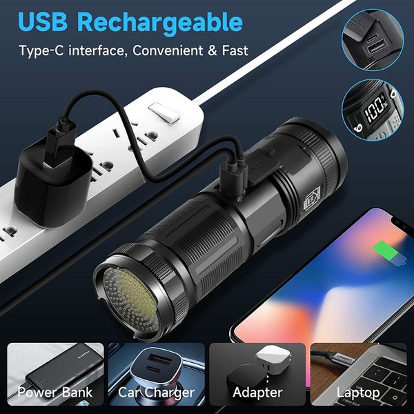 Super Bright Led Tactical Flashlights with COB Work Light, High Powered Flashlight, Powerful Handheld Flashlights for Emergencies Camping Hiking