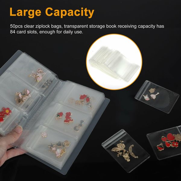 84 Grid Anti-oxidation Jewelry Storage Book Box  With 50pcs Jewelry Storage Bag,Travel Jewelry Organizer Earring Book Ring Holder Necklace Earring