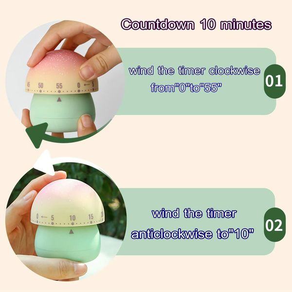 Mechanical Cute Mushroom Kitchen Timer Wind Up 60 Minutes Manual Countdown Timer for Classroom Home Study Cooking-Pink