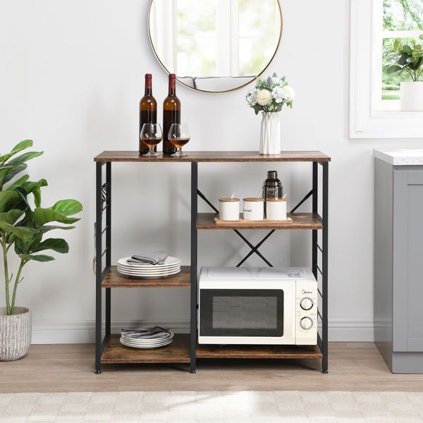 IHOMDEC 4-Tier Square Metal & Faux Antique Wood Kitchen Rack