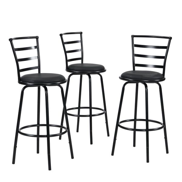 IHOMDEC Industrial Swivel Bar Stools with Adjustable Height Black Set of 3