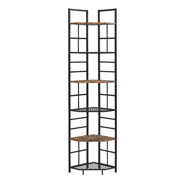 IHOMDEC Industrial 6-Tier Pentagon Corner Bookshelf, 194.5cmH Rustic Dark Brown