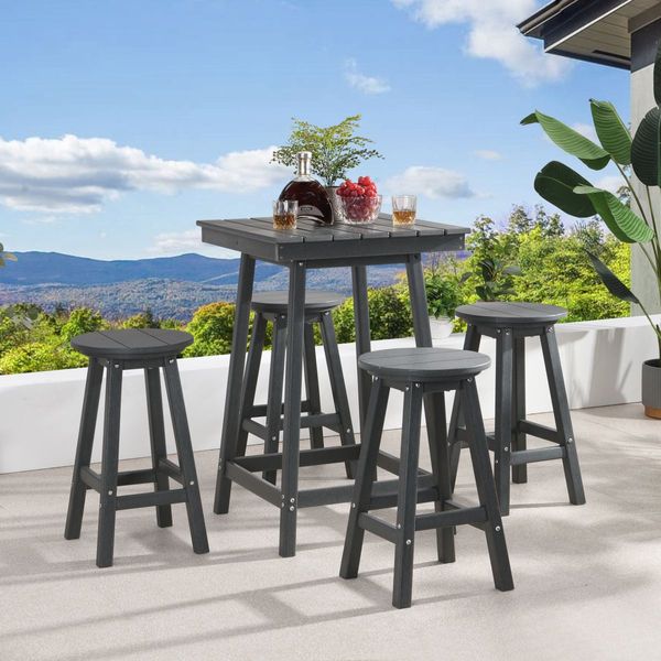 EHOMMATE HDPE Round Top Outdoor Chair Grey 2pcs/Set