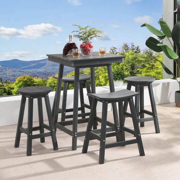 EHOMMATE HDPE Square Top Outdoor Bar Table Grey