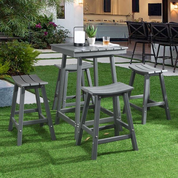 EHOMMATE HDPE Square Top Outdoor Bar Table Grey