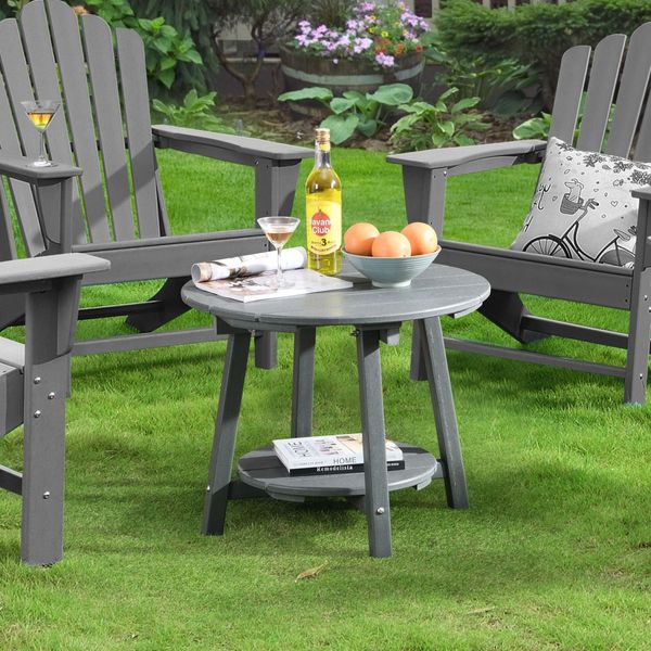 EHOMMATE HDPE Round Top Double Layers Outdoor Coffee Table Grey