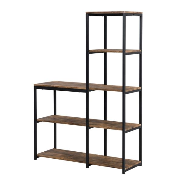 IHOMDEC 5-Tier L Shaped Open Ladder Bookshelf Rustic Dark Brown