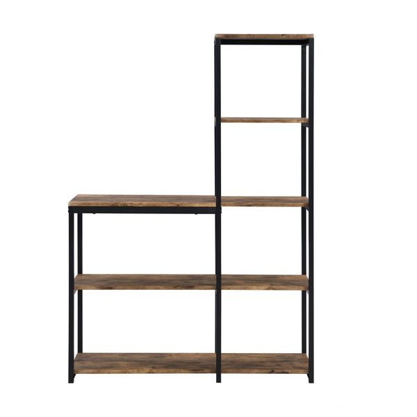 IHOMDEC 5-Tier L Shaped Open Ladder Bookshelf Rustic Dark Brown