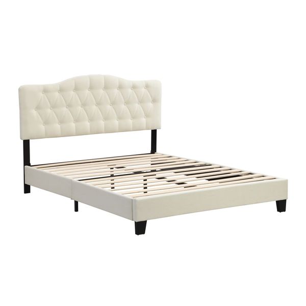 IHOMDEC Upholstered Linen Look Double Bed Frame BEF06 Beige