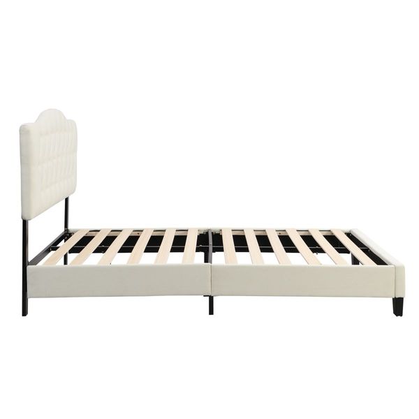 IHOMDEC Upholstered Linen Look Double Bed Frame BEF06 Beige