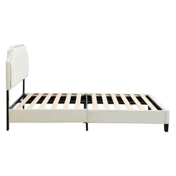 IHOMDEC Upholstered Linen Look Double Bed Frame e BEF07 Beige