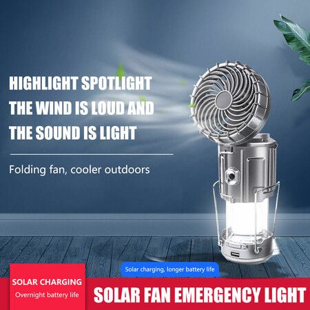 Solar Camping Fan With Led Lantern, Portable Tent Fan With Hanging Hook, Rechargeable Lanterns For Power Outage Hurricane Emergency Camping Gear Must Haves