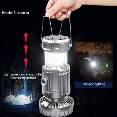 Solar Camping Fan With Led Lantern, Portable Tent Fan With Hanging Hook, Rechargeable Lanterns For Power Outage Hurricane Emergency Camping Gear Must Haves